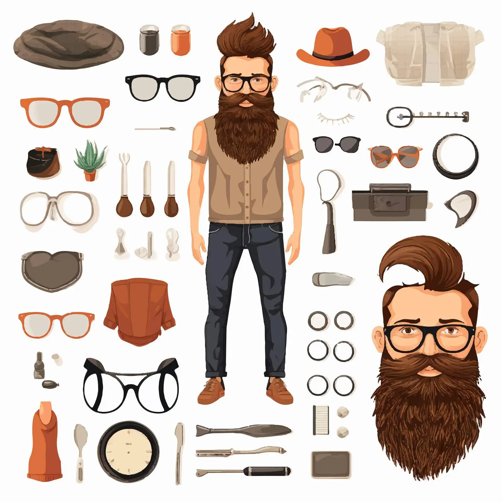 Flat Male Cartoon Hipster Character Set — free download from Dotvec