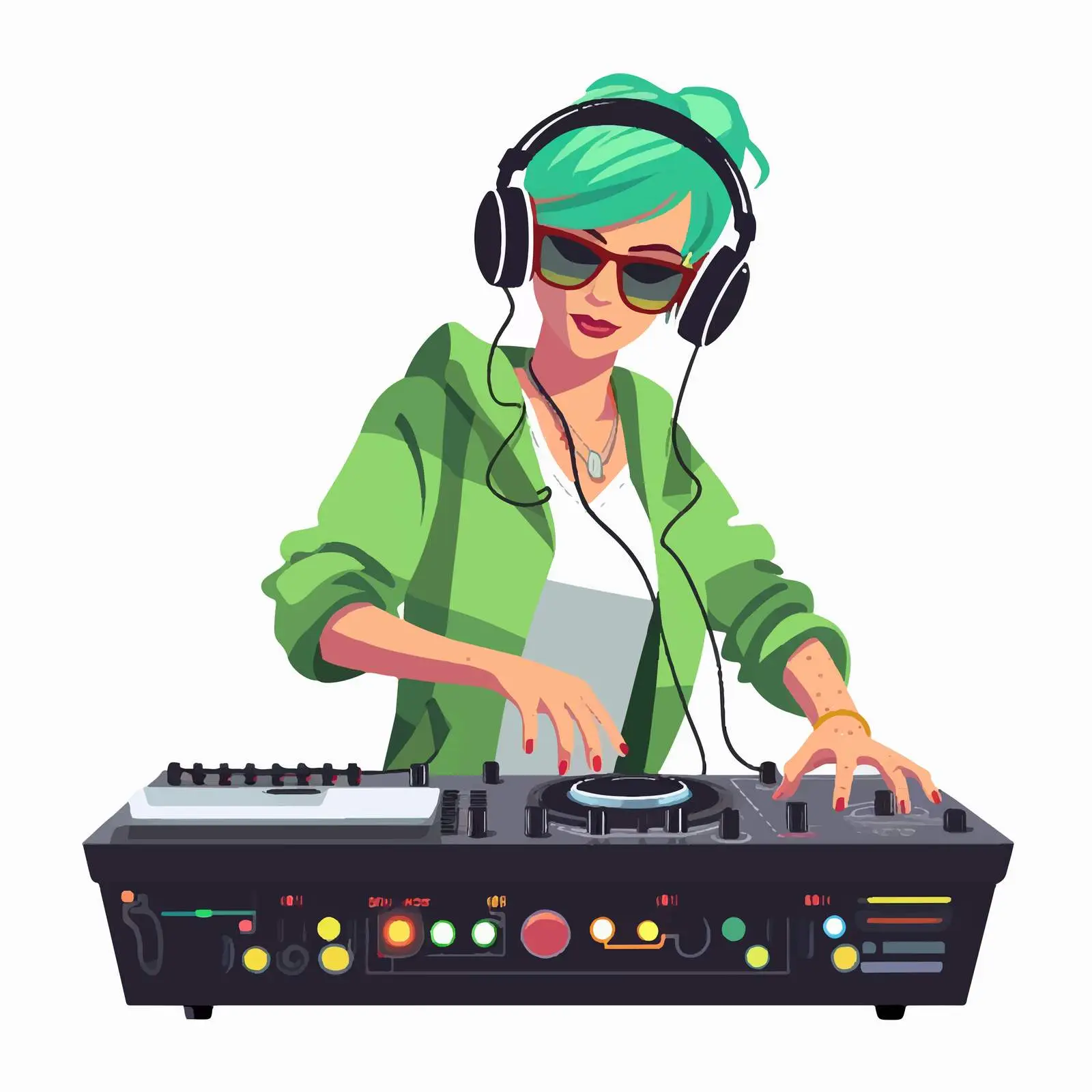 Hipster Female DJ with Green Hair Performing — free download from Dotvec