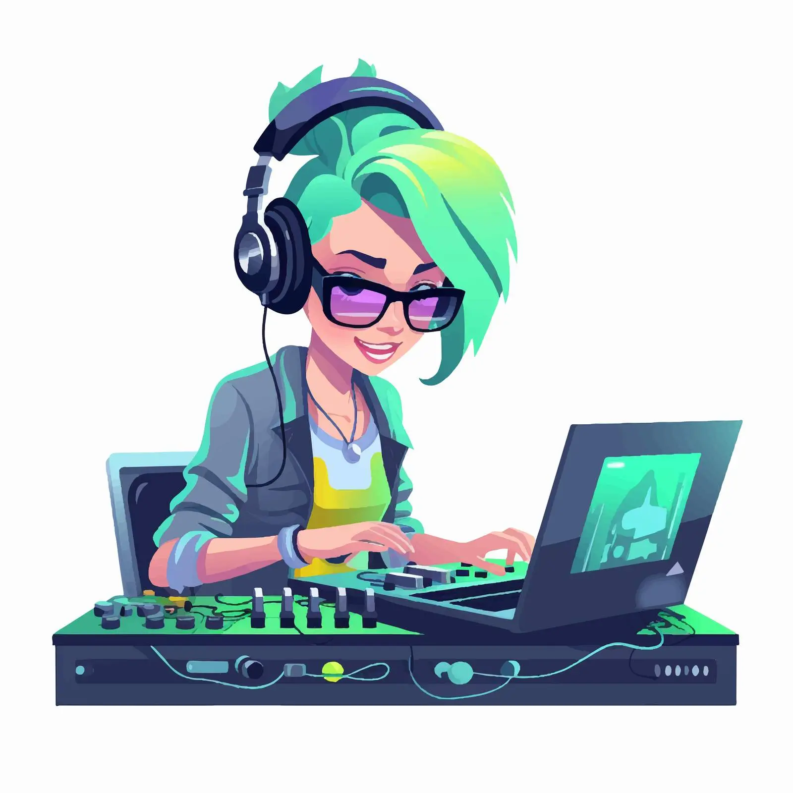 Hipster Female DJ with Green Hair Playing Music — free download from Dotvec