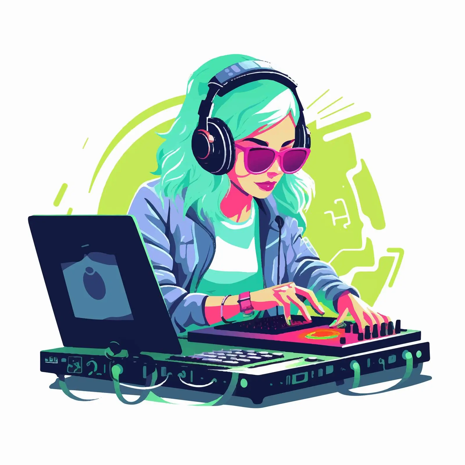 Hipster Female DJ with Green Hair — free download from Dotvec