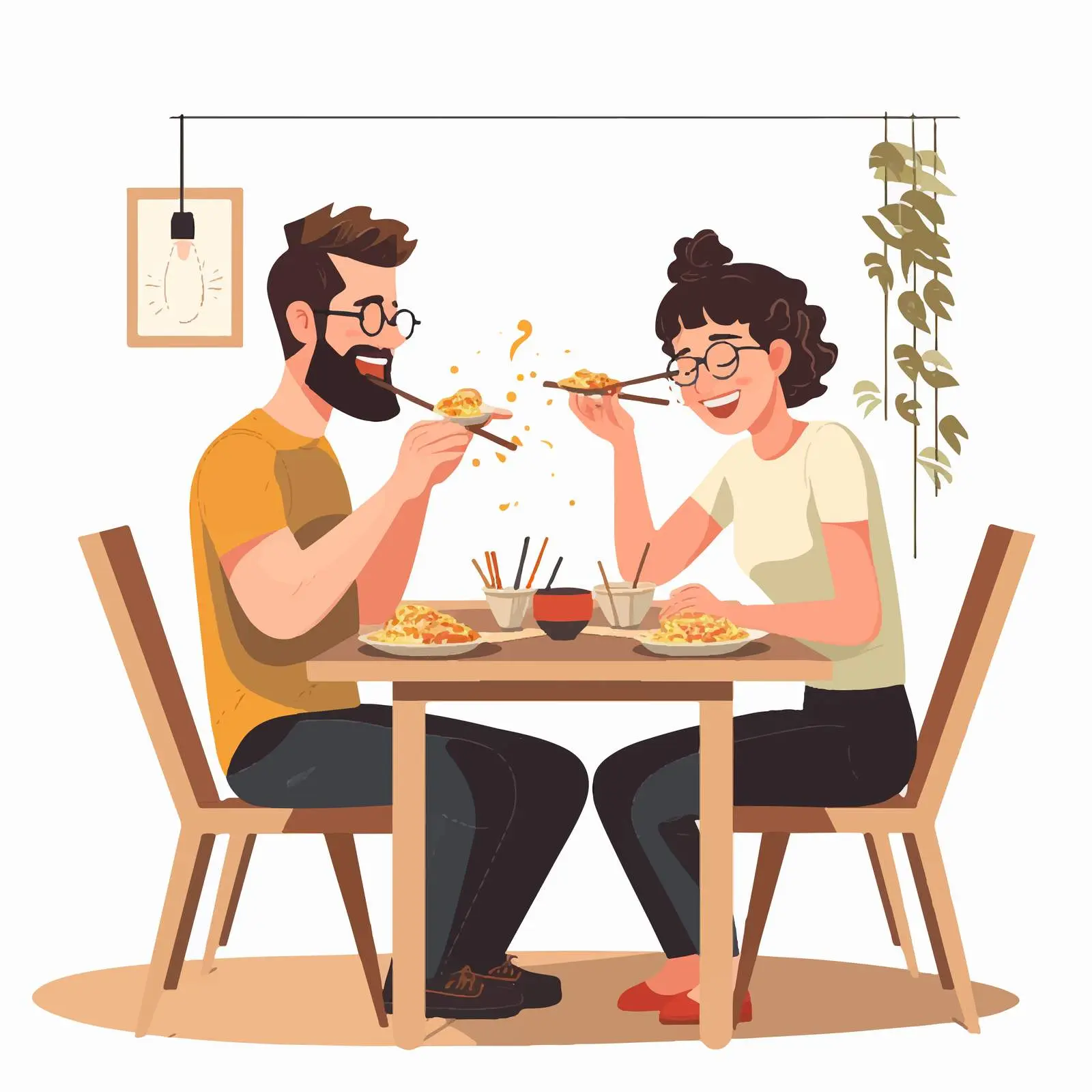 Hipster Couple Enjoying Noodles at Restaurant — free download from Dotvec