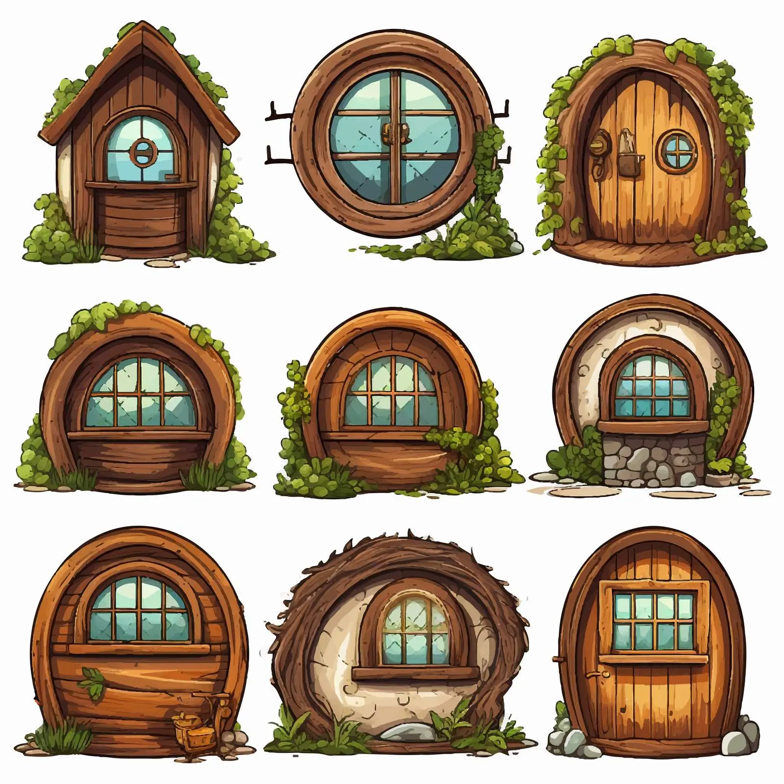 Cartoon Hobbit House Windows Vector Illustration — free download from Dotvec