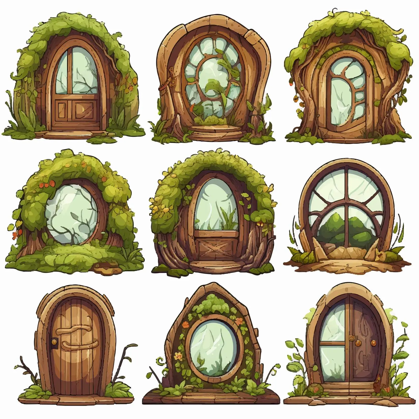 Hobbit House Windows Set Illustration — free download from Dotvec