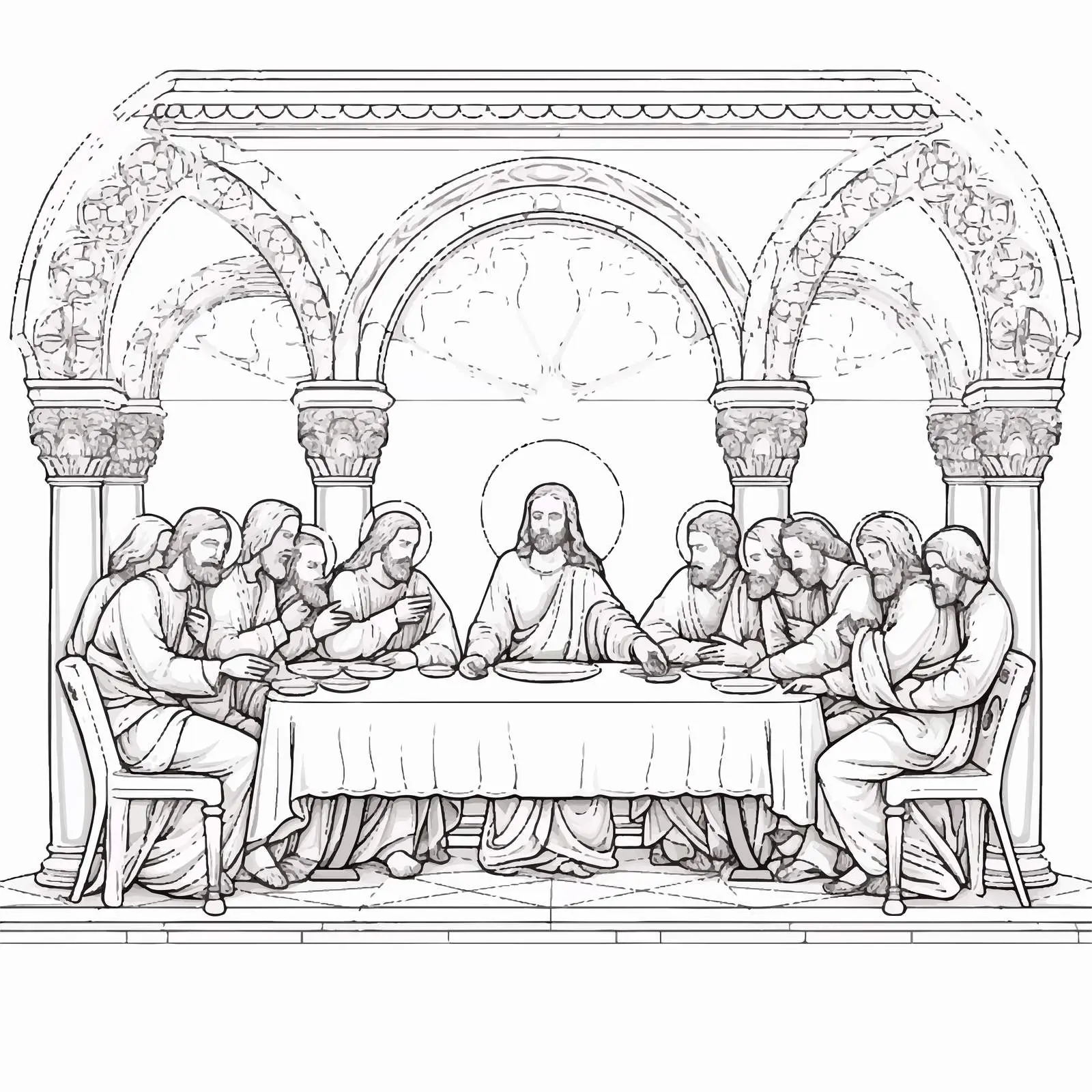 Last Supper Holy Communion Coloring Page — free download from Dotvec