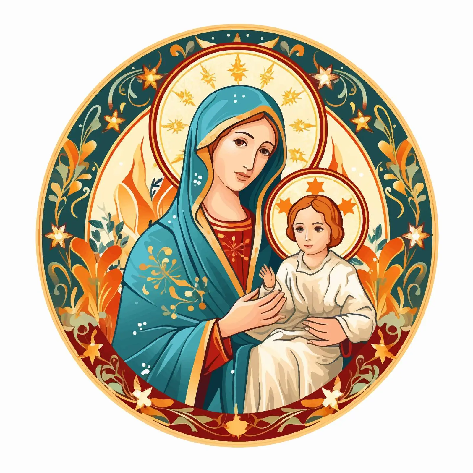 Holy Mary and Jesus Christ Byzantine Illustration — free download from Dotvec