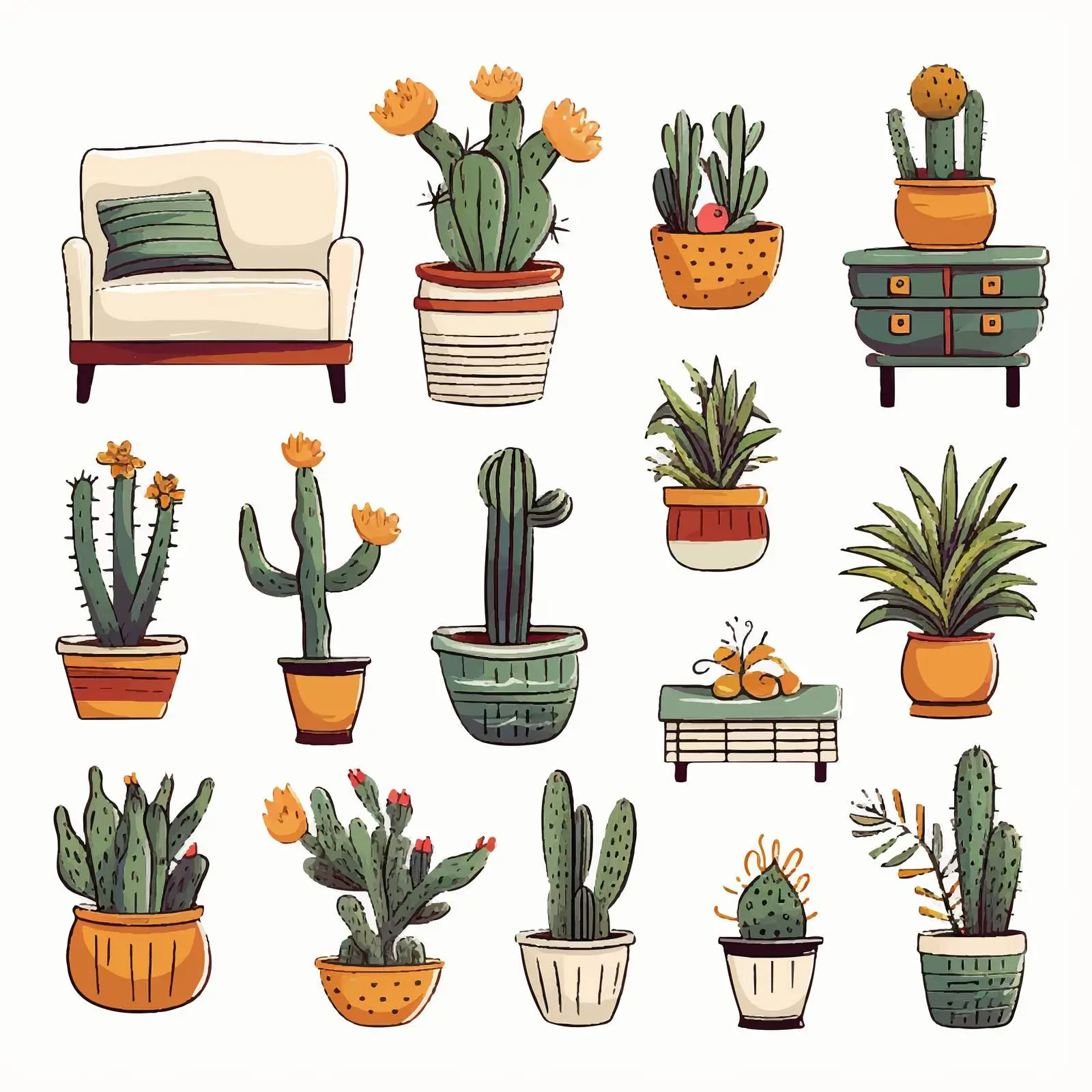 Hand-Drawn Potted House Plant Illustrations – free hand draw image from Dotvec