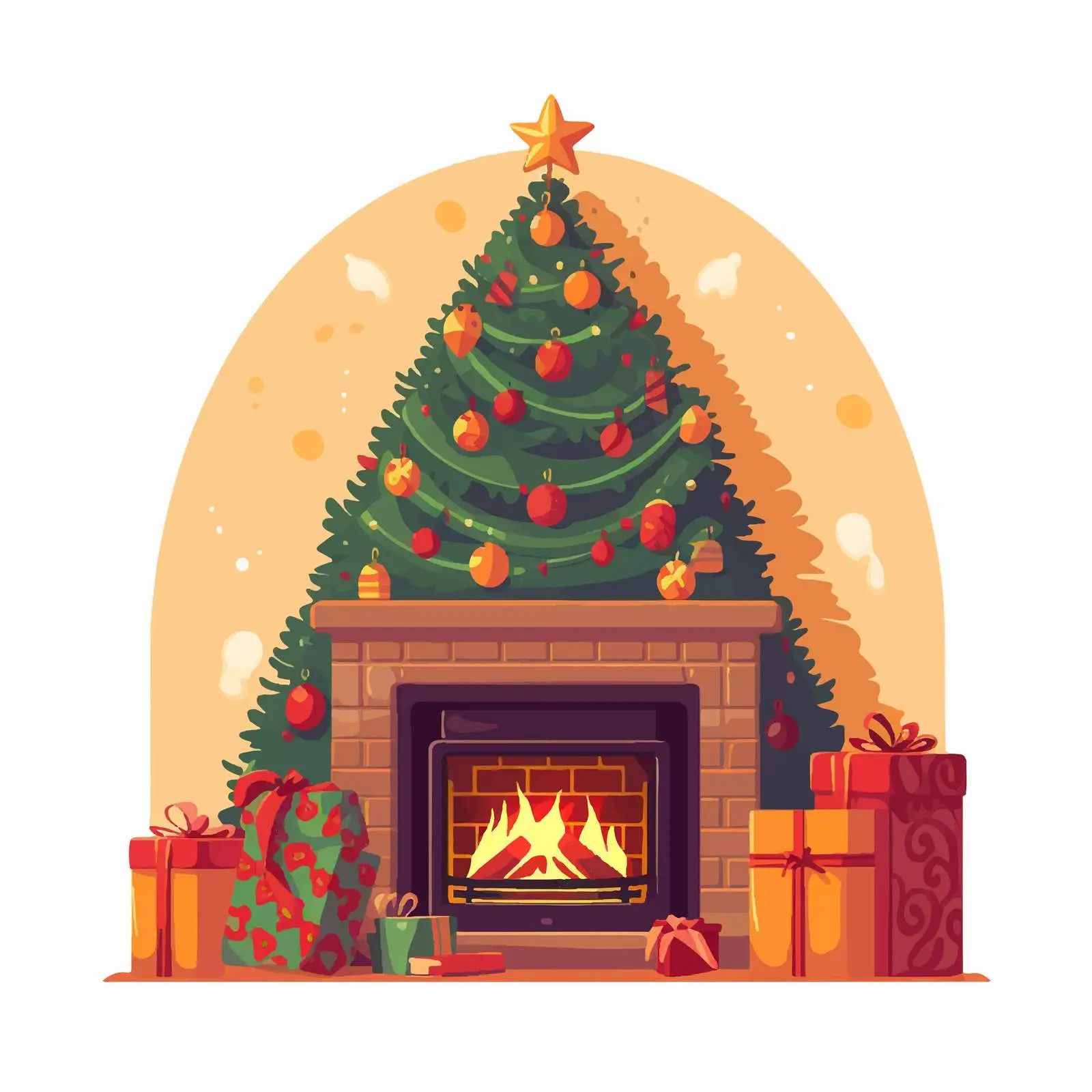 Cozy Home Fireplace with Christmas Tree Ornament — free download from Dotvec