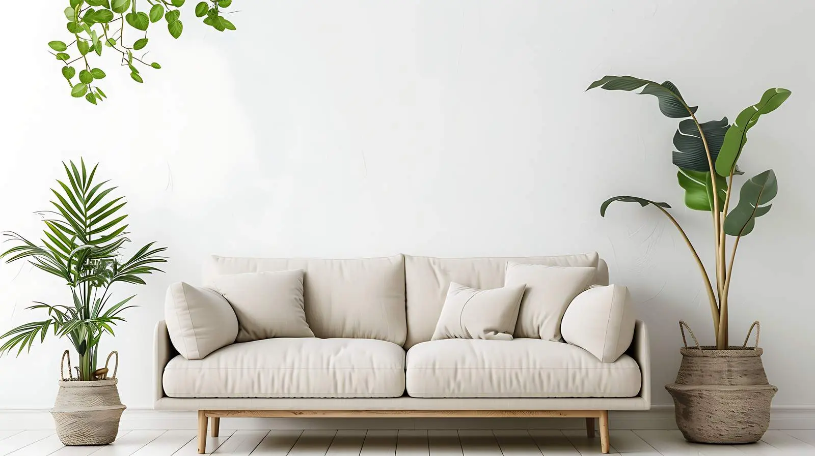 Cozy Living Room with White Walls and Sofa — free download from Dotvec