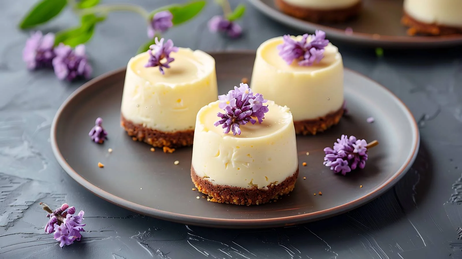 Delicious Mini Cheesecake on Dark Plate — free download from Dotvec