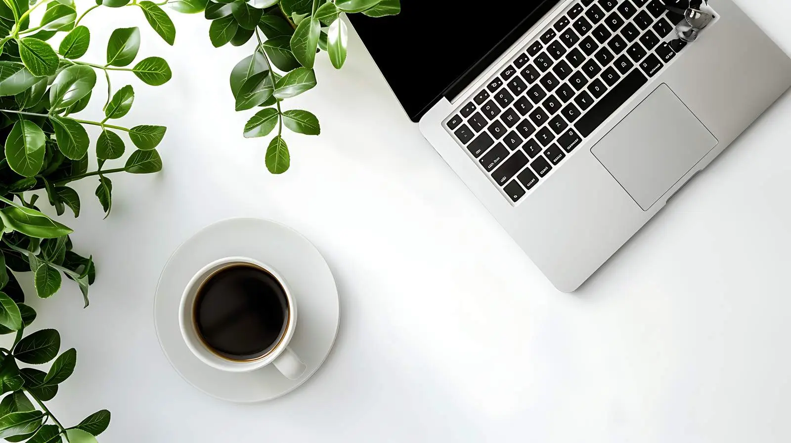 Stylish Home Office Desk with Laptop and Coffee — free download from Dotvec