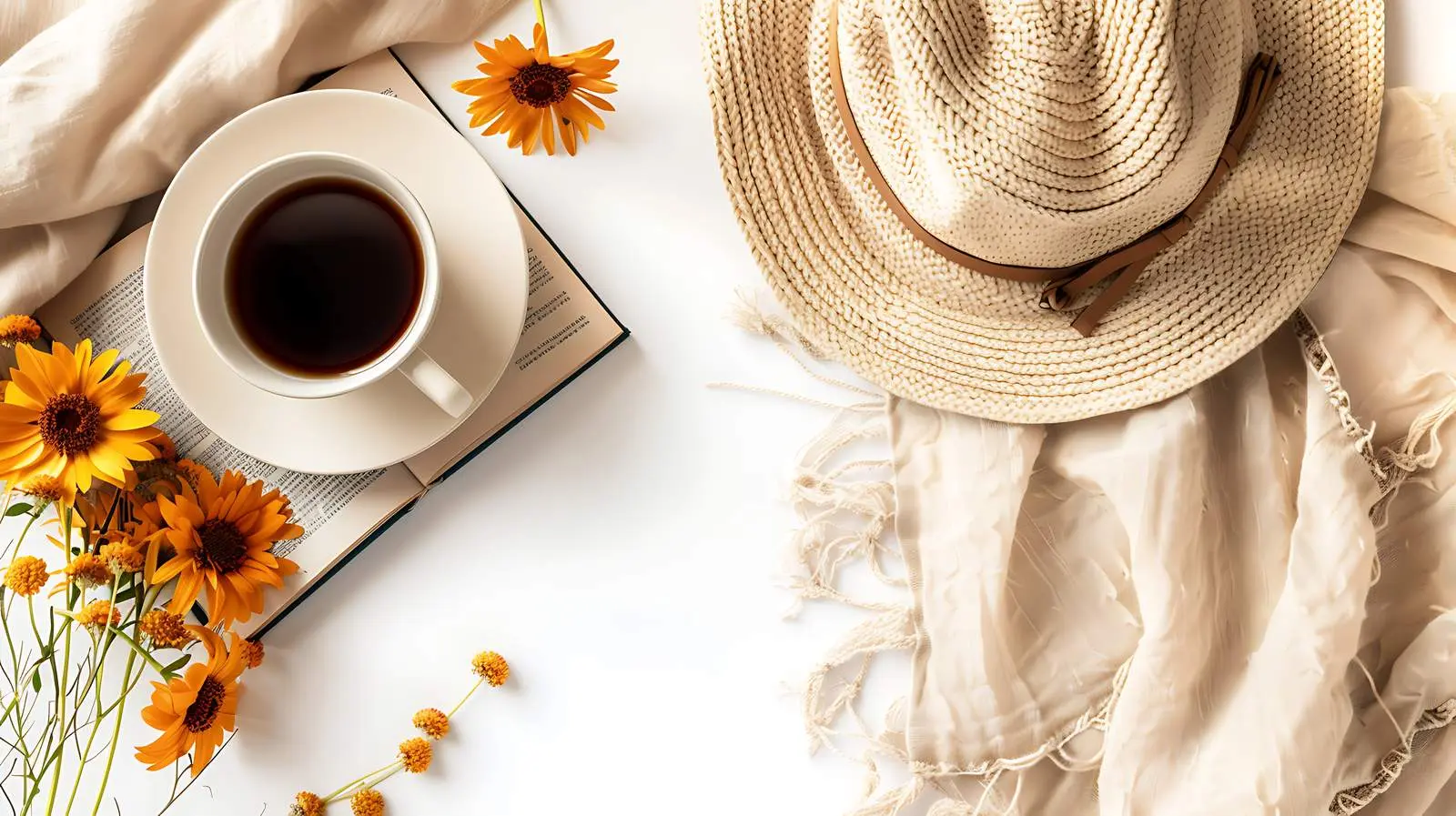 Cozy Home Office Desk with Coffee and Flowers — free download from Dotvec