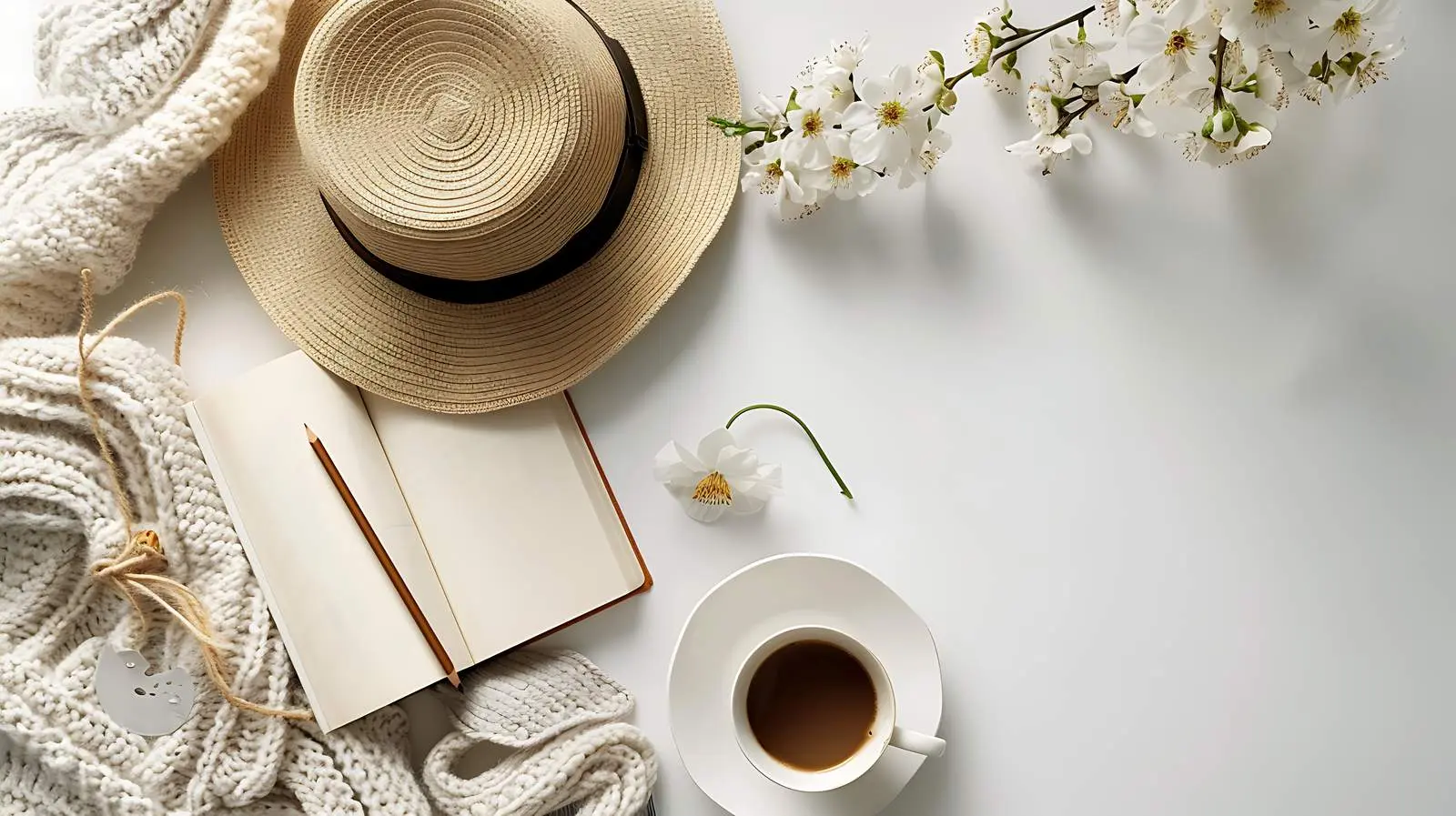 Cozy Home Office Desk with Coffee and Flowers — free download from Dotvec