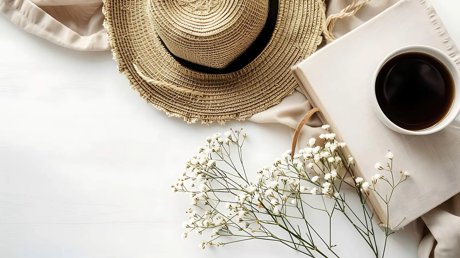 Cozy Home Office Desk Setup with Coffee and Flowers — free download from Dotvec