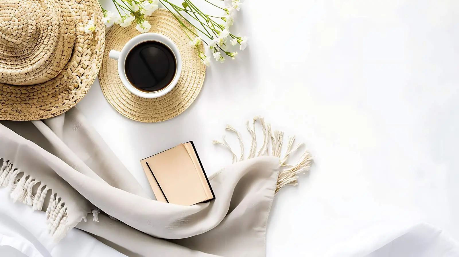 Cozy Home Office Desk Setup with Coffee and Flowers — free download from Dotvec