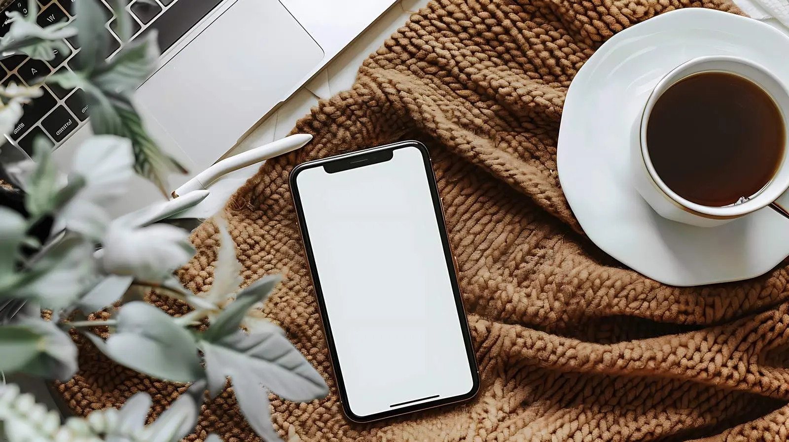 Modern Home Office Desk with Smartphone Mockup — free download from Dotvec