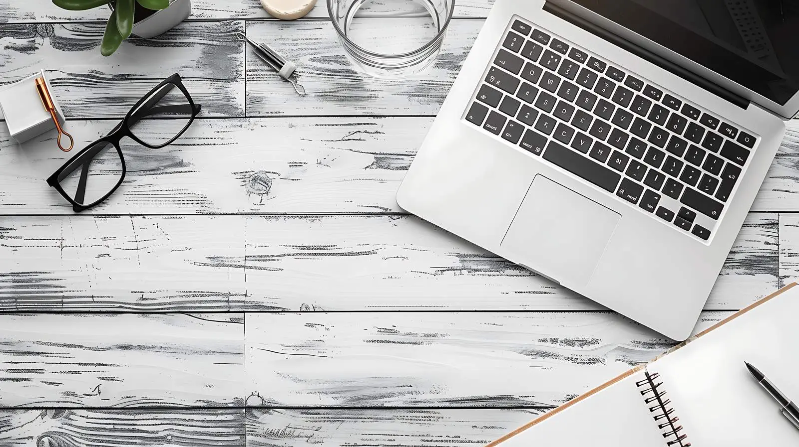 Home Office Desk Workspace with Laptop and Water — free download from Dotvec