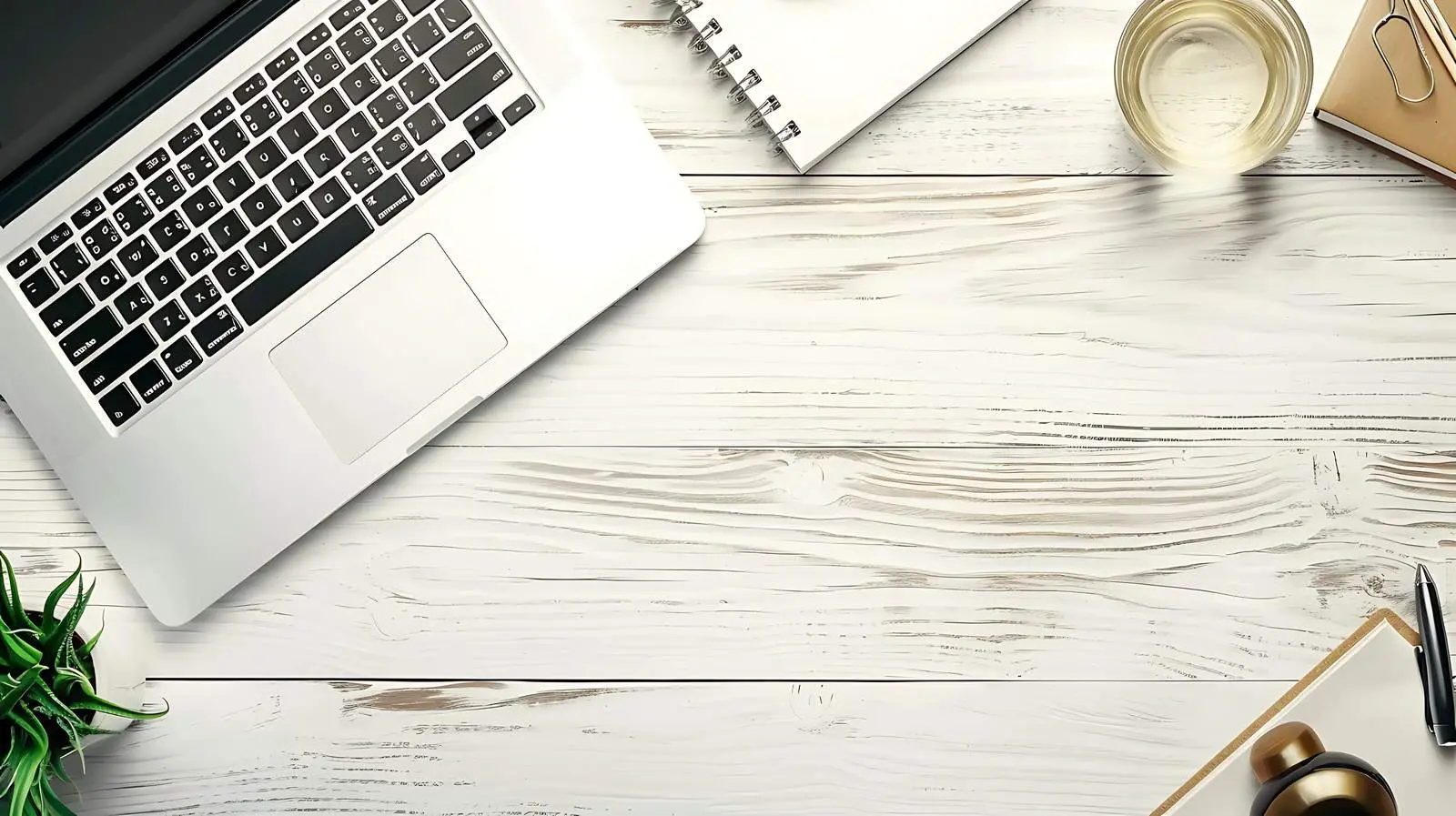 Home Office Workspace with Laptop and Water Glass — free download from Dotvec