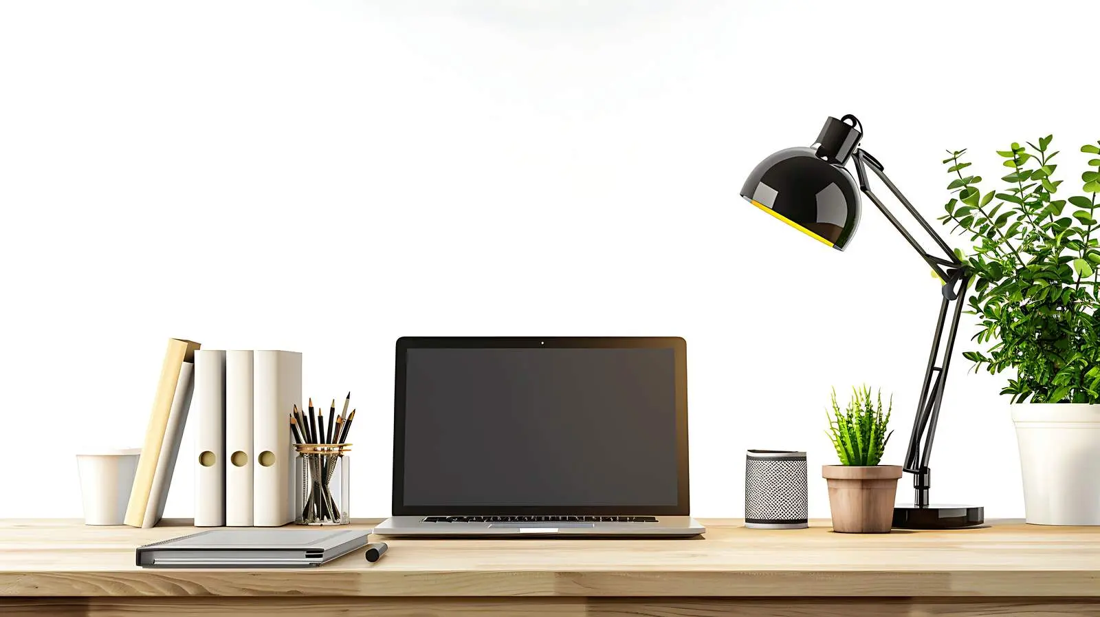 Cozy Home Office Desk Setup with Laptop and Lamp – free functional workspace image from Dotvec