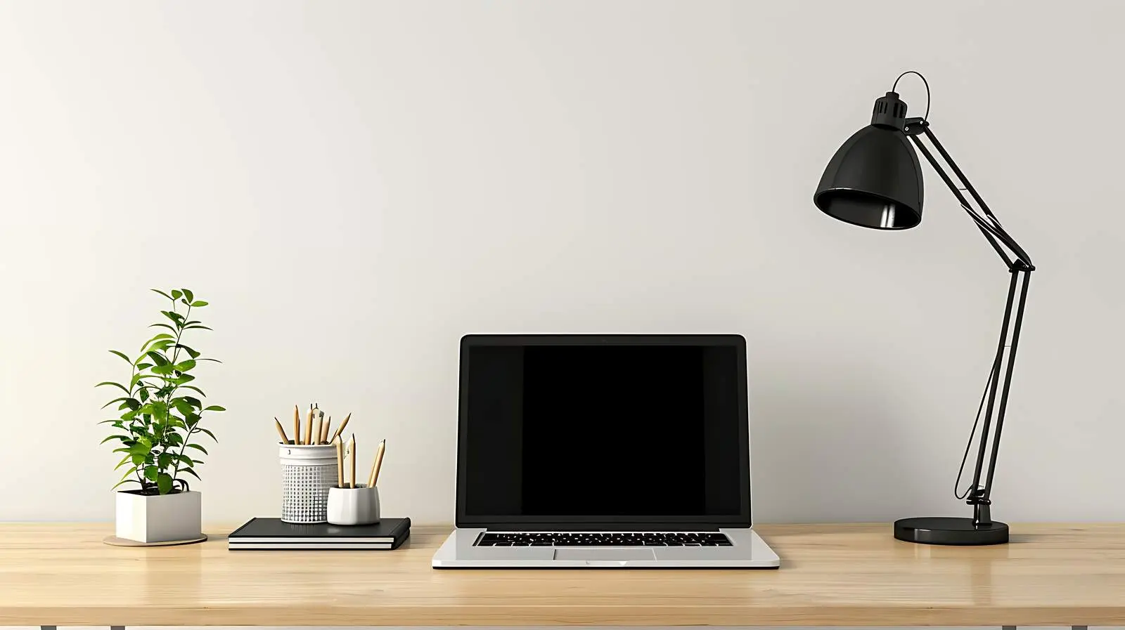 Home Office Workspace with Laptop and Lamp – free video image from Dotvec