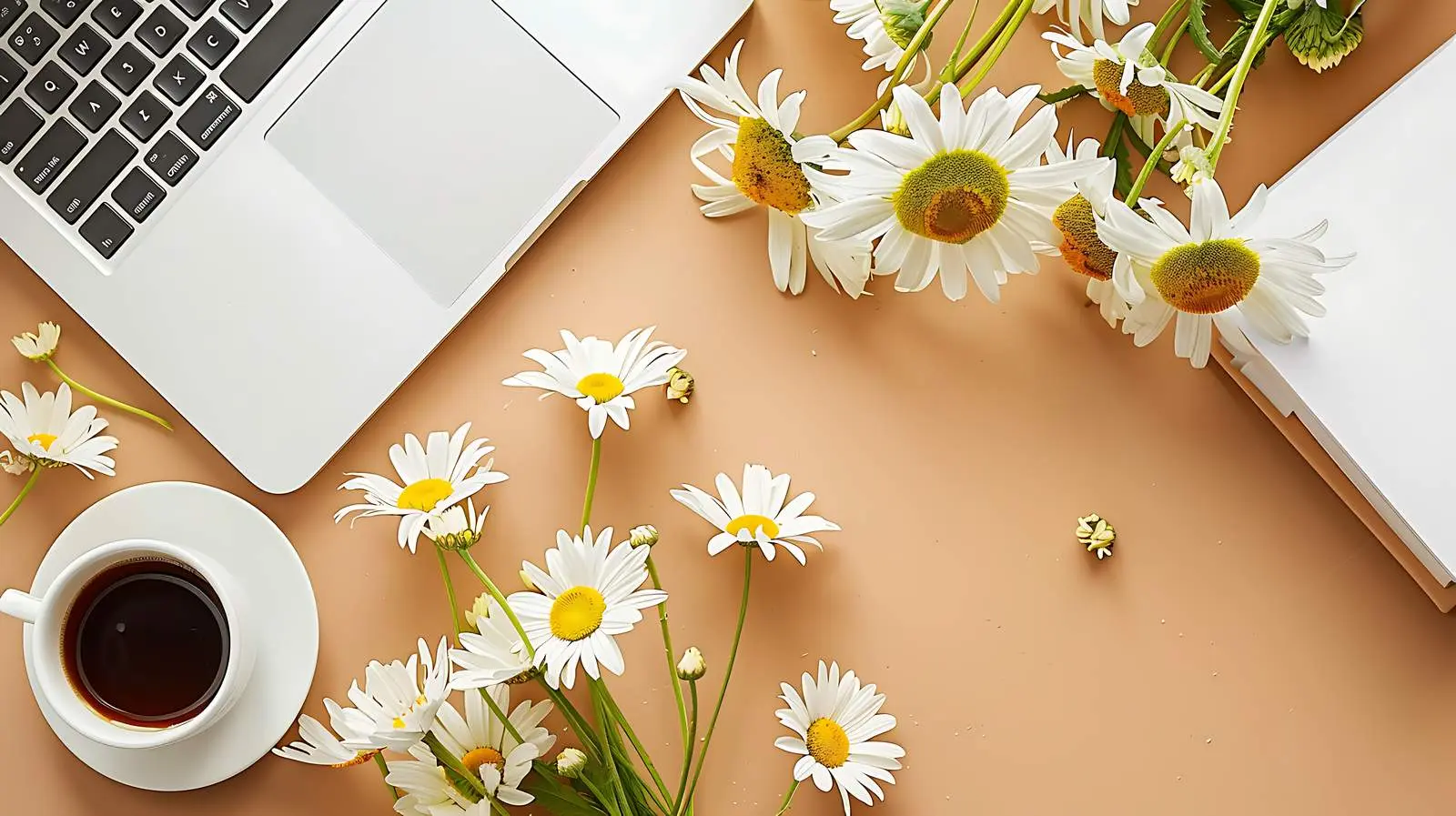 Modern Home Office Workspace with Laptop and Notebook — free download from Dotvec