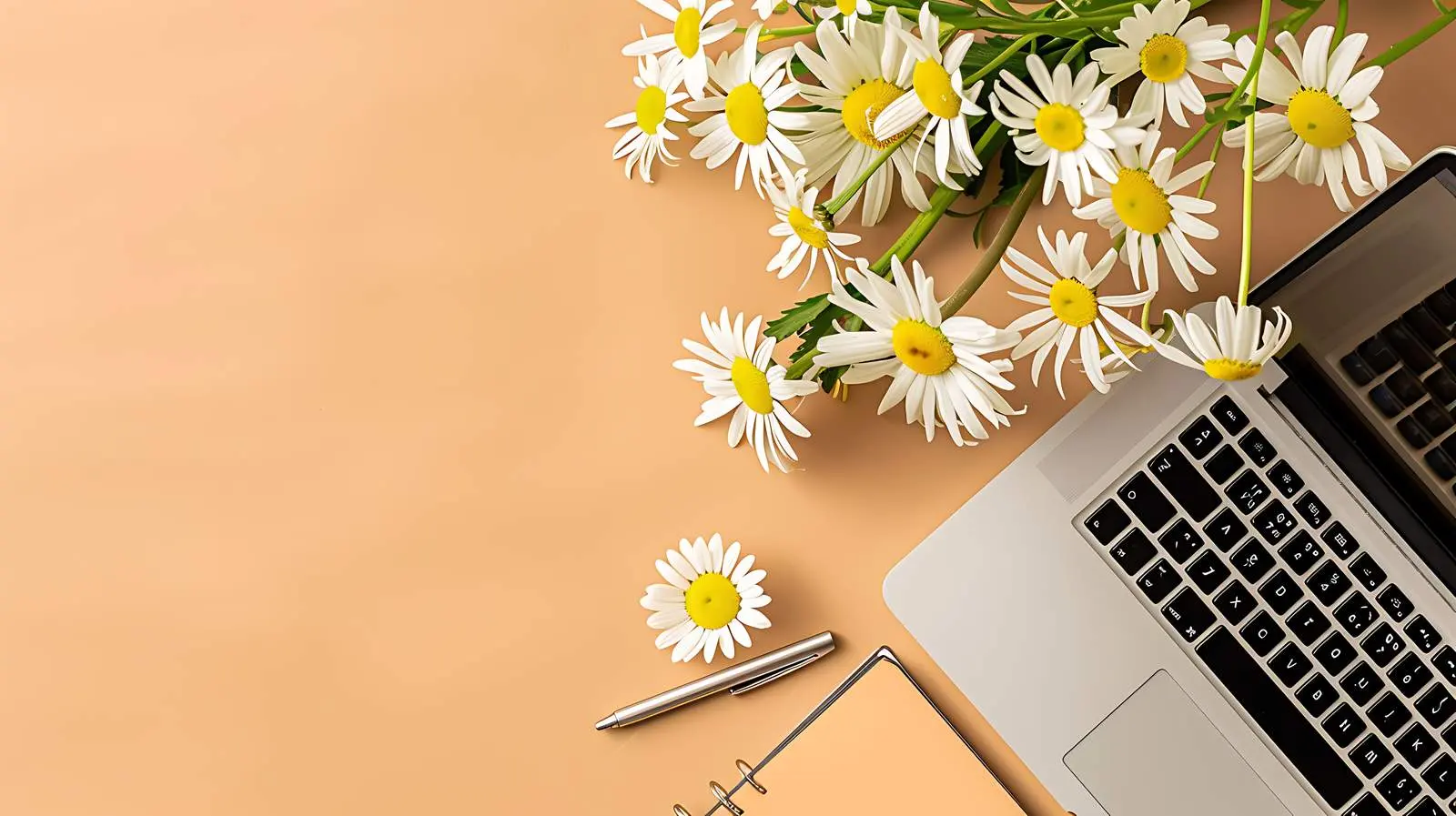 Modern Home Office Workspace with Laptop and Notebook — free download from Dotvec