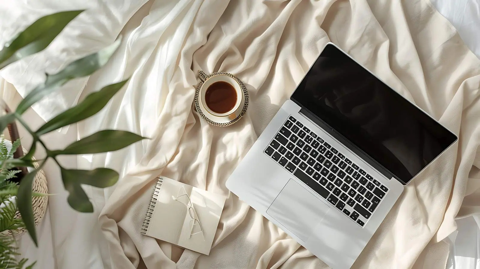 Modern Home Office Desk Workspace with Laptop — free download from Dotvec