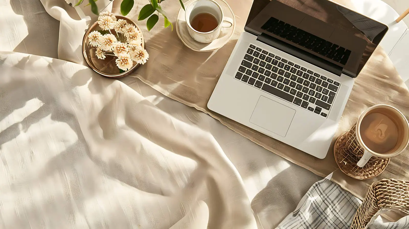 Modern Home Office Desk Workspace with Laptop — free download from Dotvec