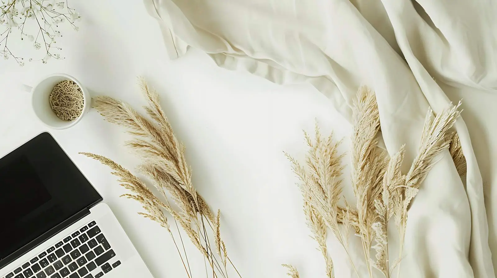 Modern Home Office Desk with Laptop and Foliage — free download from Dotvec