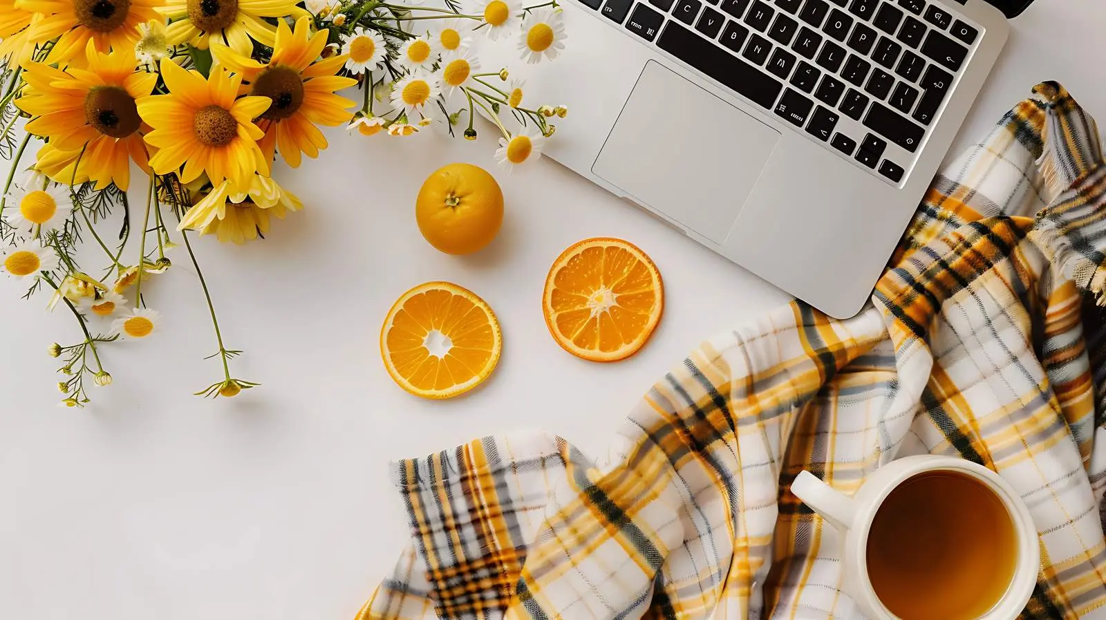 Home Office Desk Workspace with Laptop and Decor — free download from Dotvec