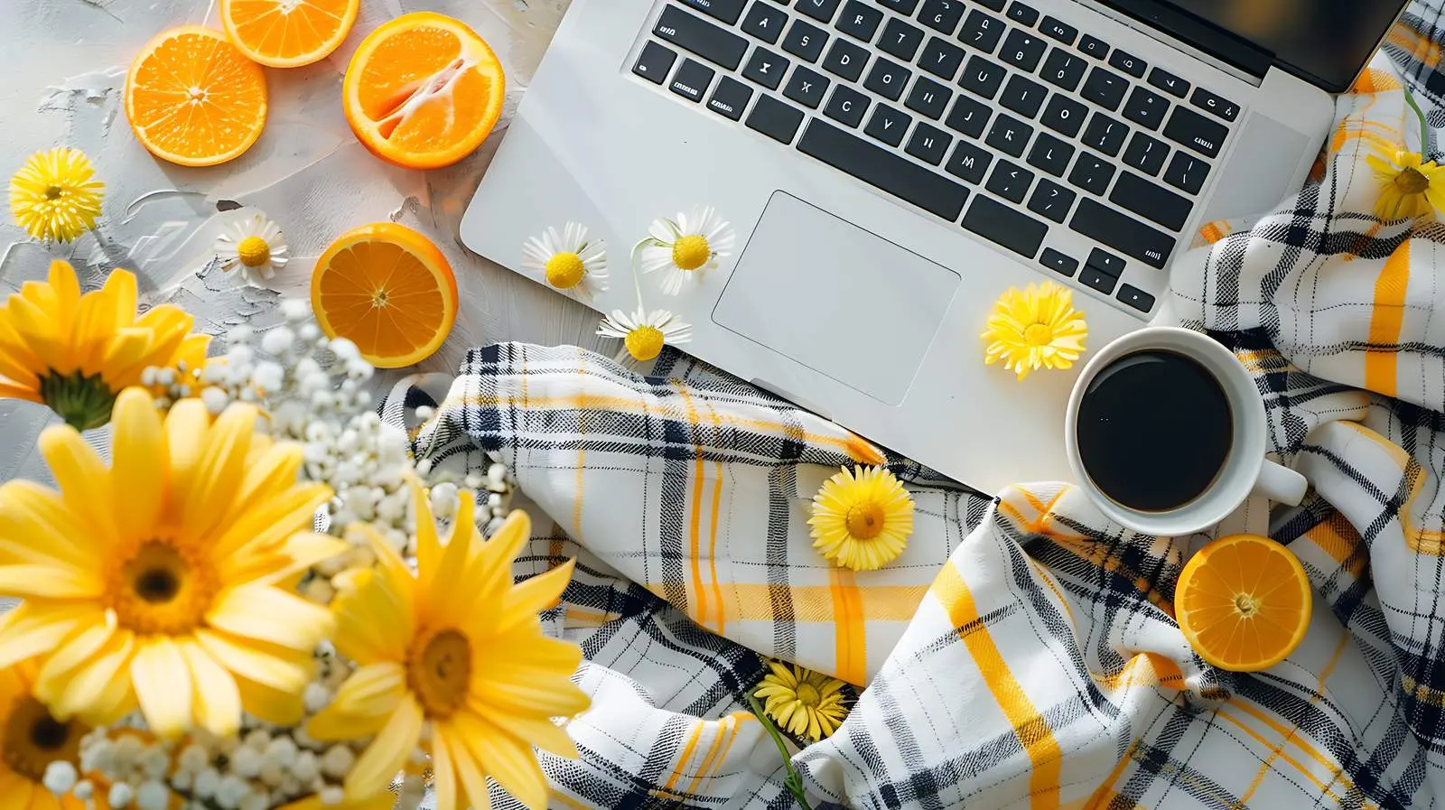 Home Office Desk Workspace with Laptop and Decor — free download from Dotvec