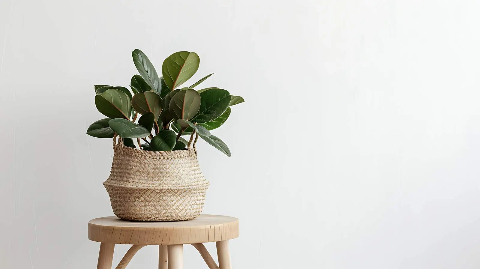 Ficus Elastica Robusta in Straw Bag on Stool — free download from Dotvec