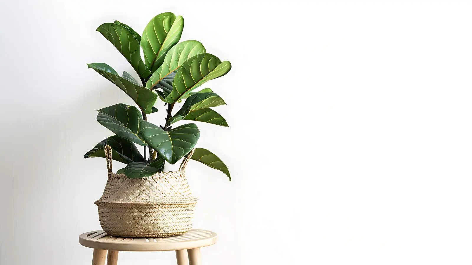Ficus Elastica Robusta in Straw Bag on Stool – free home office decor image from Dotvec