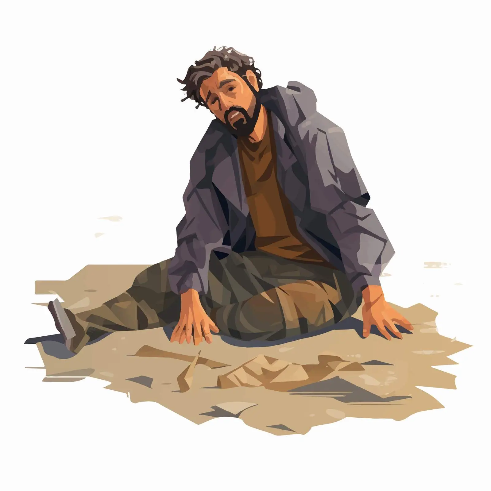 Homeless Man in Ragged Clothing on Cardboard — free download from Dotvec