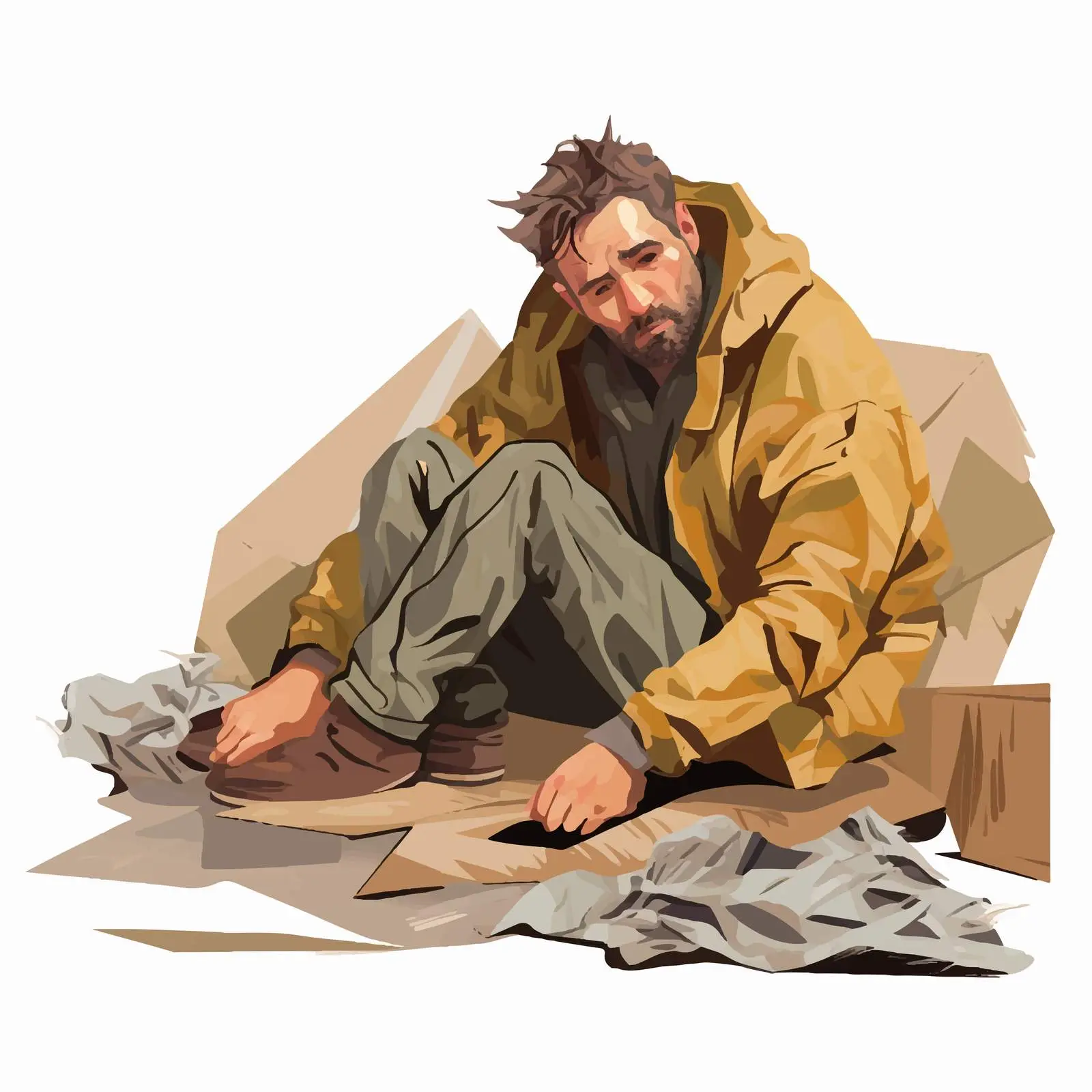 Homeless Man on Cardboard in Ragged Clothes — free download from Dotvec