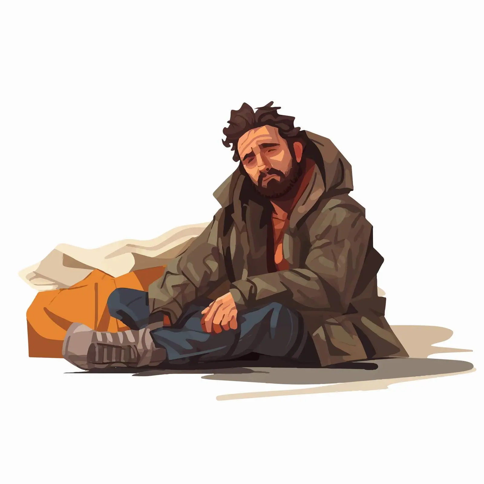 Homeless Man on Cardboard in Ragged Clothes — free download from Dotvec