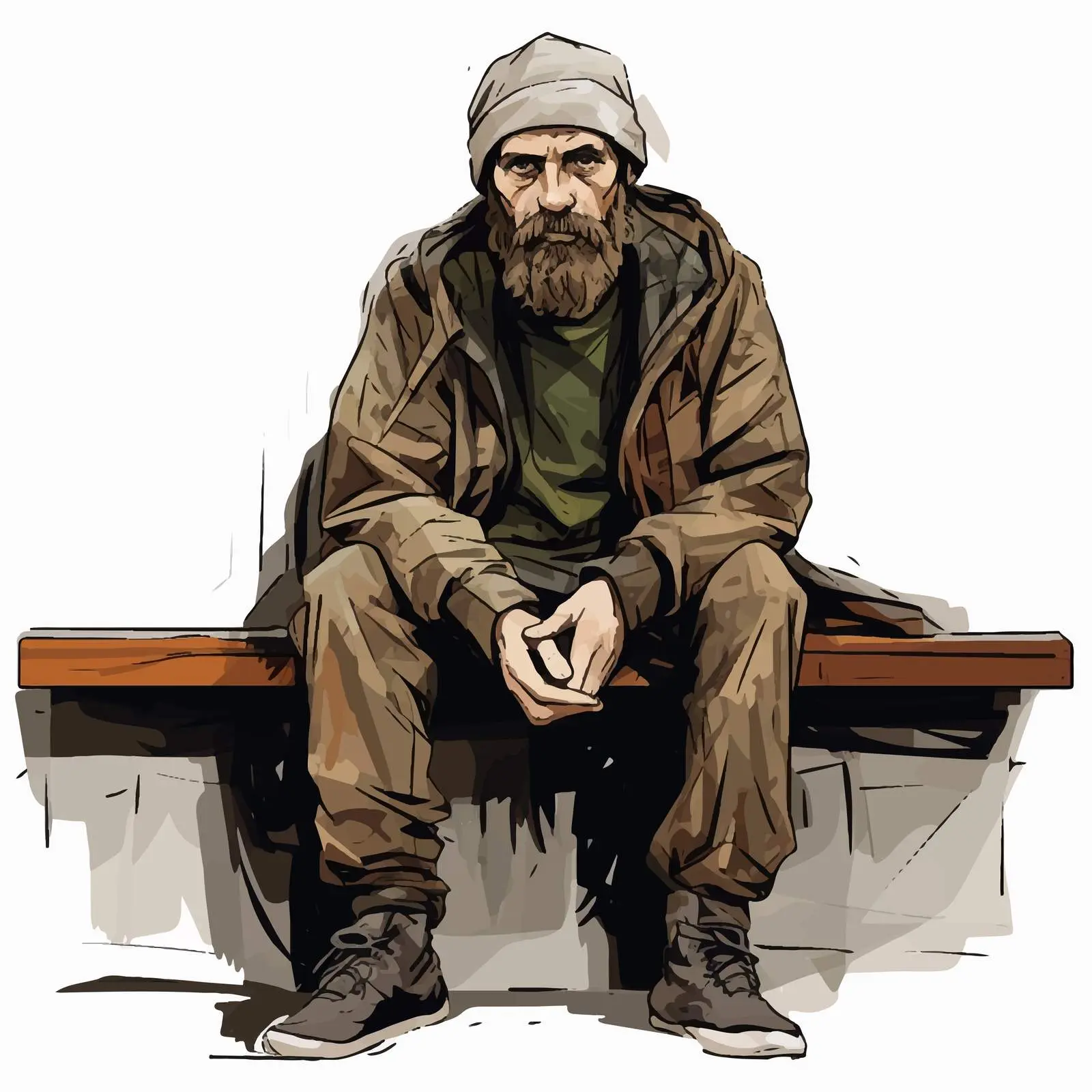 Homeless Man Sitting on Bench Vector Illustration – free bench image from Dotvec