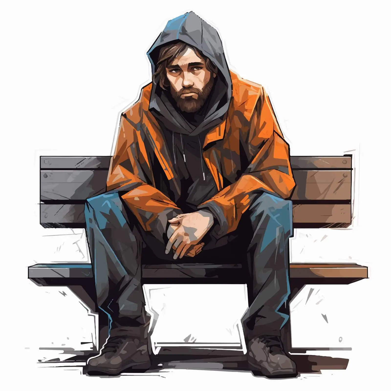 Homeless Man Sitting on Bench Illustration Vector – free bench image from Dotvec