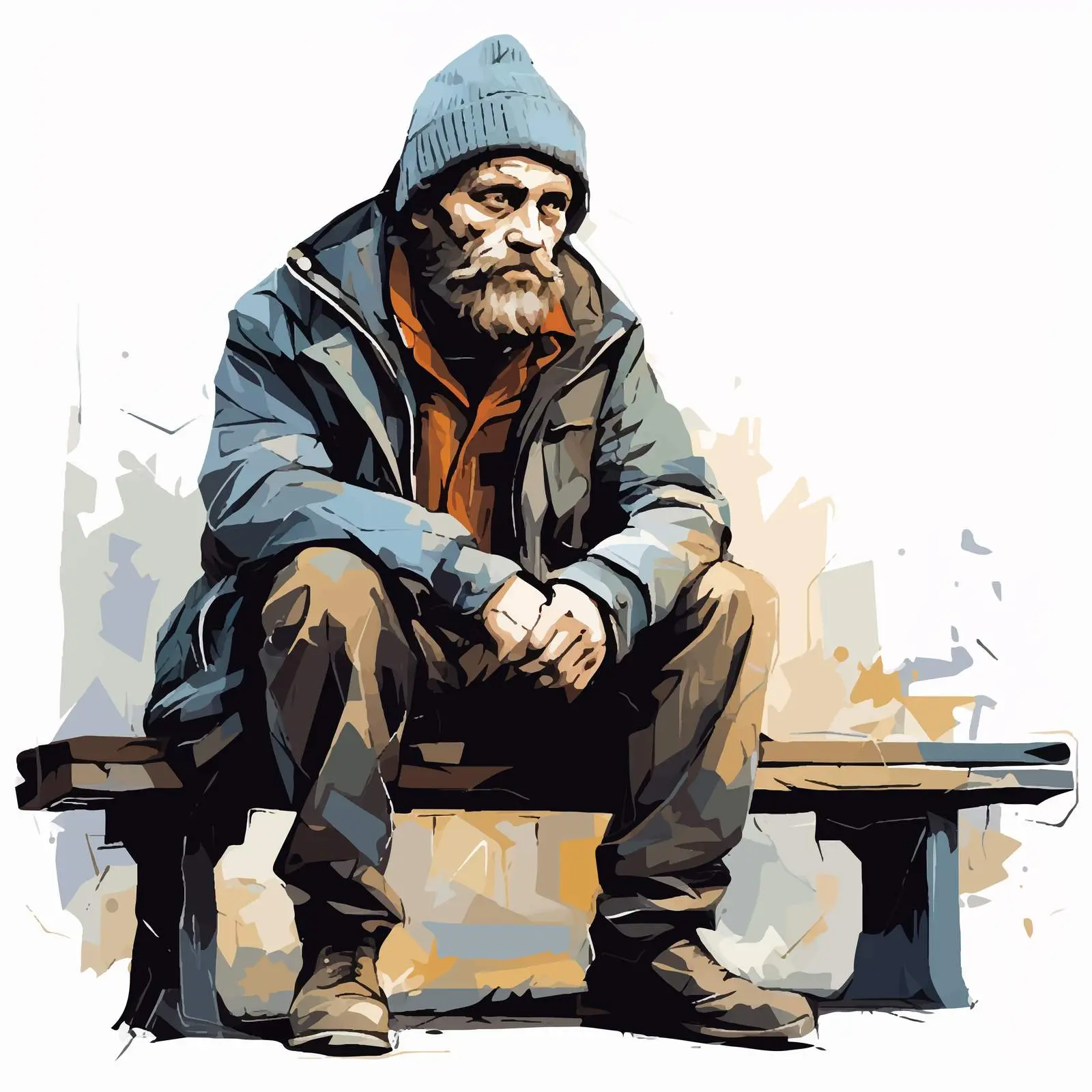 Homeless Man Sitting on Bench Illustration Vector – free bench image from Dotvec