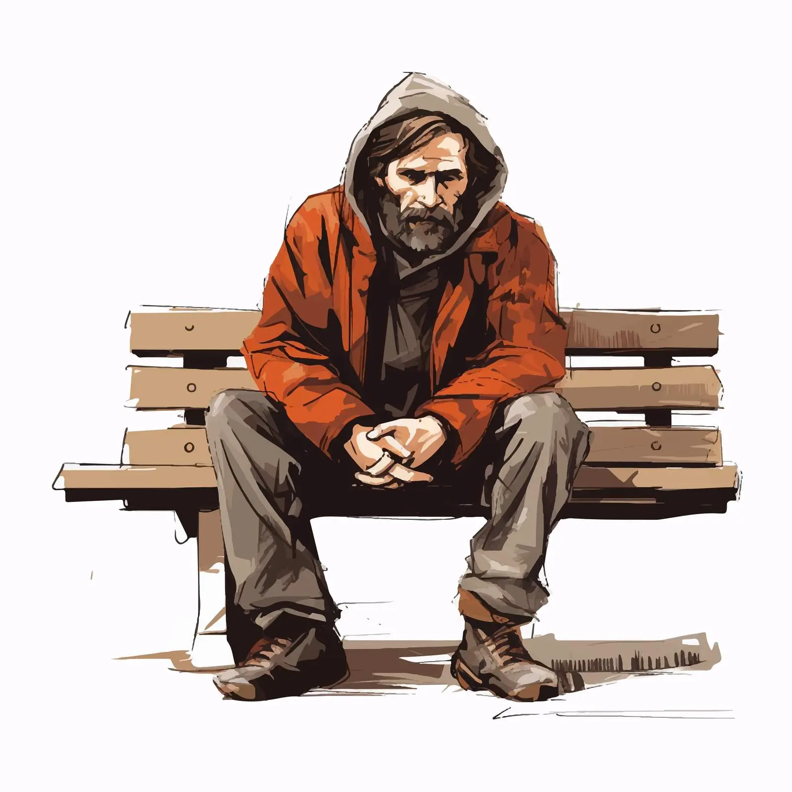Homeless Man on Bench Vector Illustration – free bench image from Dotvec