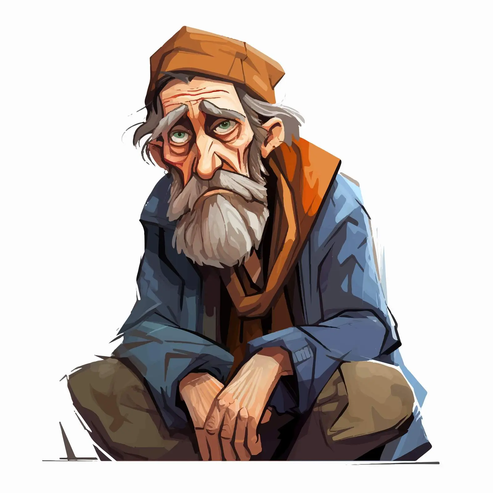 Homeless Old Man Cartoon Character Vector Illustration — free download from Dotvec