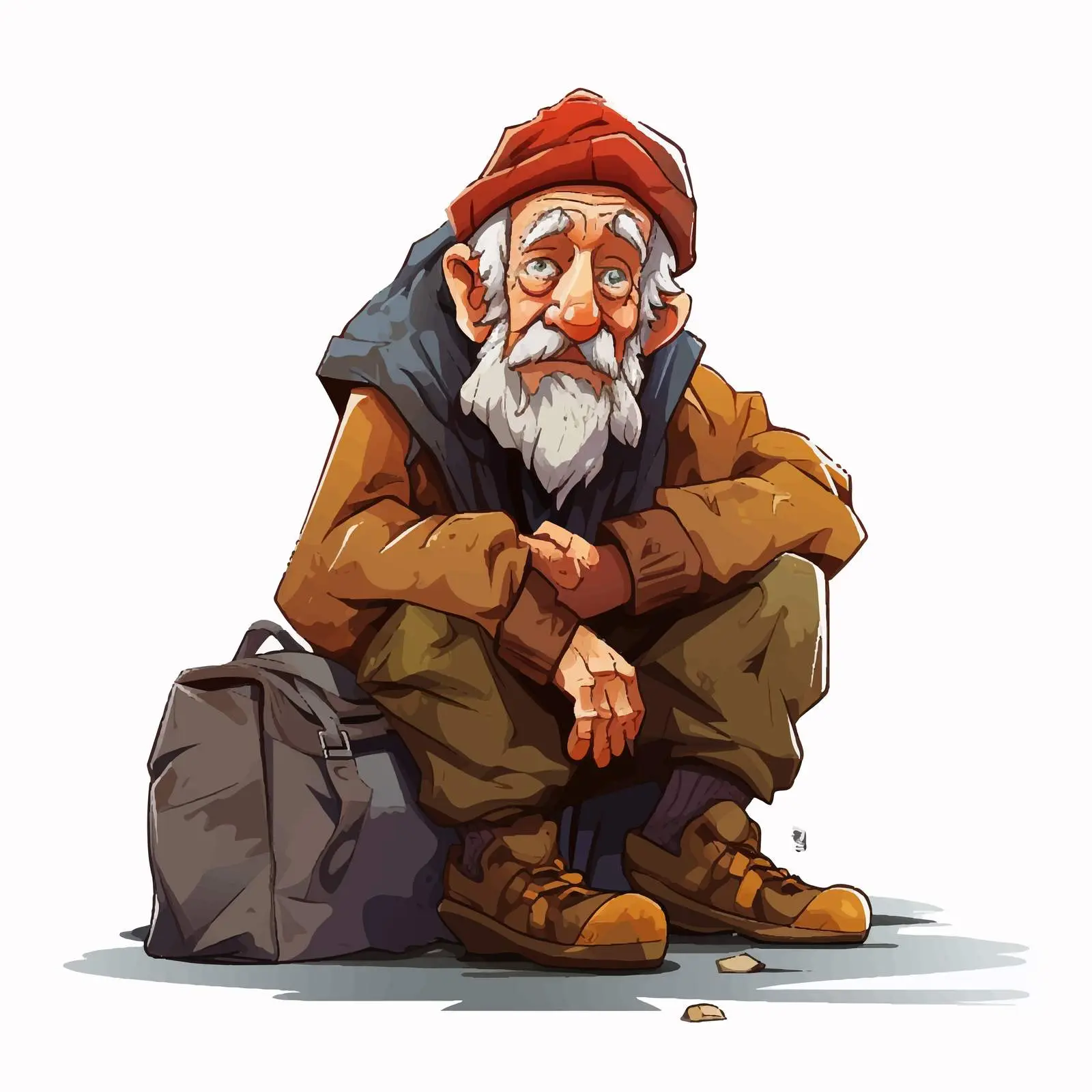 Cartoon Illustration of Homeless Elderly Man — free download from Dotvec
