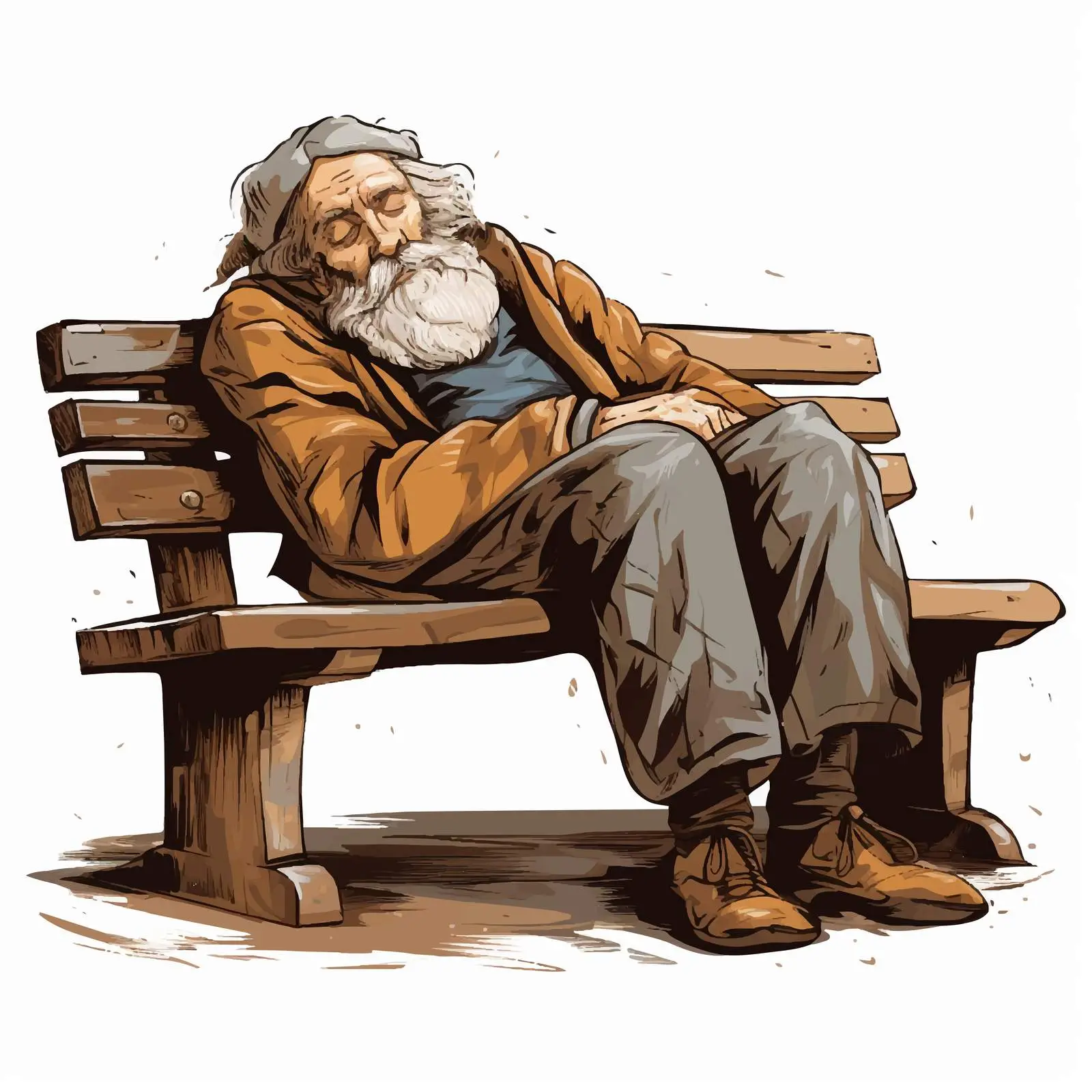 Homeless Man Sleeping on Bench Illustration — free download from Dotvec