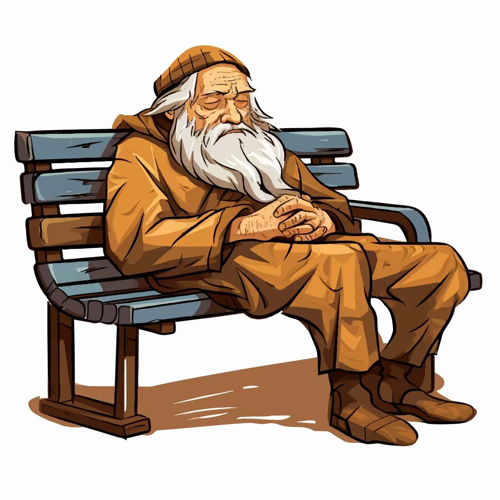 Homeless Man Sleeping on Bench Vector Illustration — free download from Dotvec