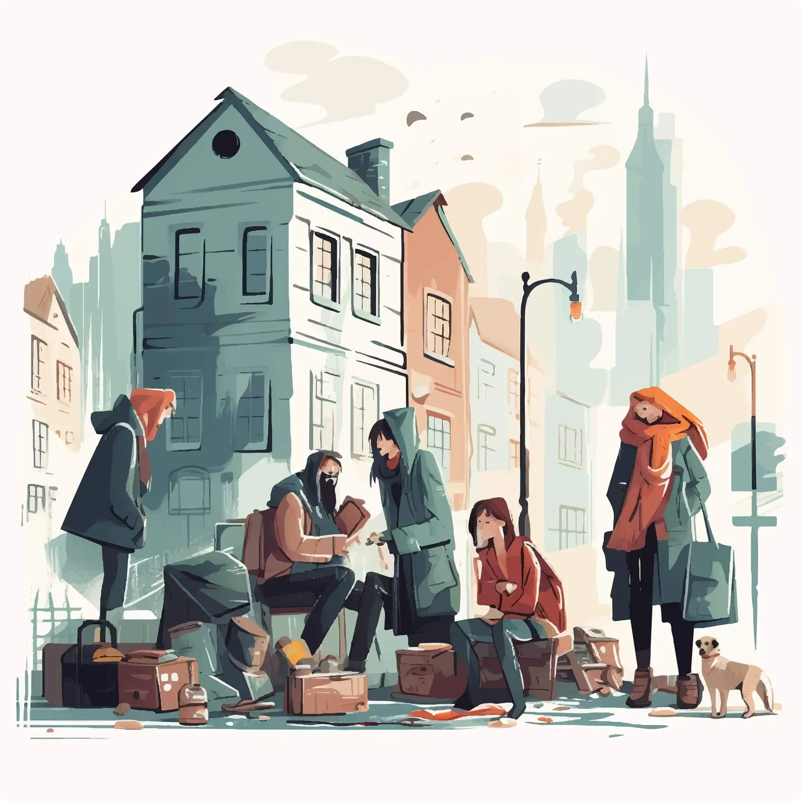 Homeless People City Illustration Vector Art — free download from Dotvec