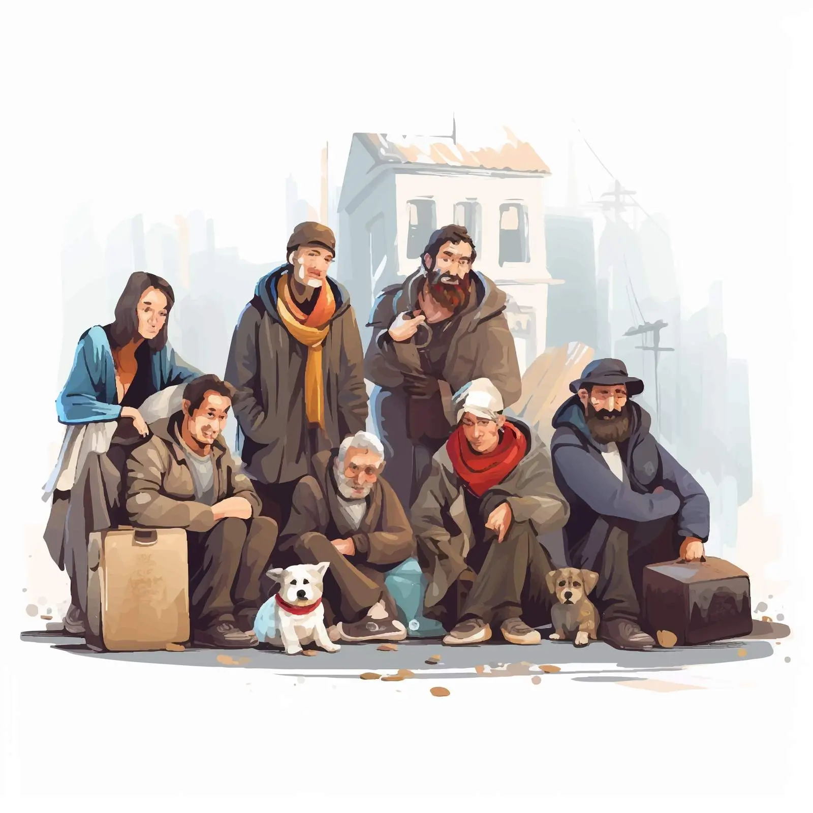 Homeless People City Illustration Vector Art — free download from Dotvec