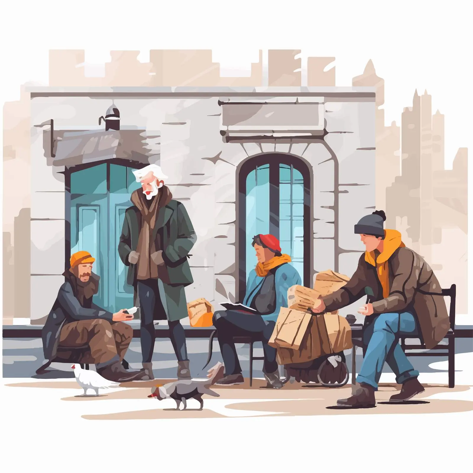 Homeless People City Illustration Vector Art — free download from Dotvec