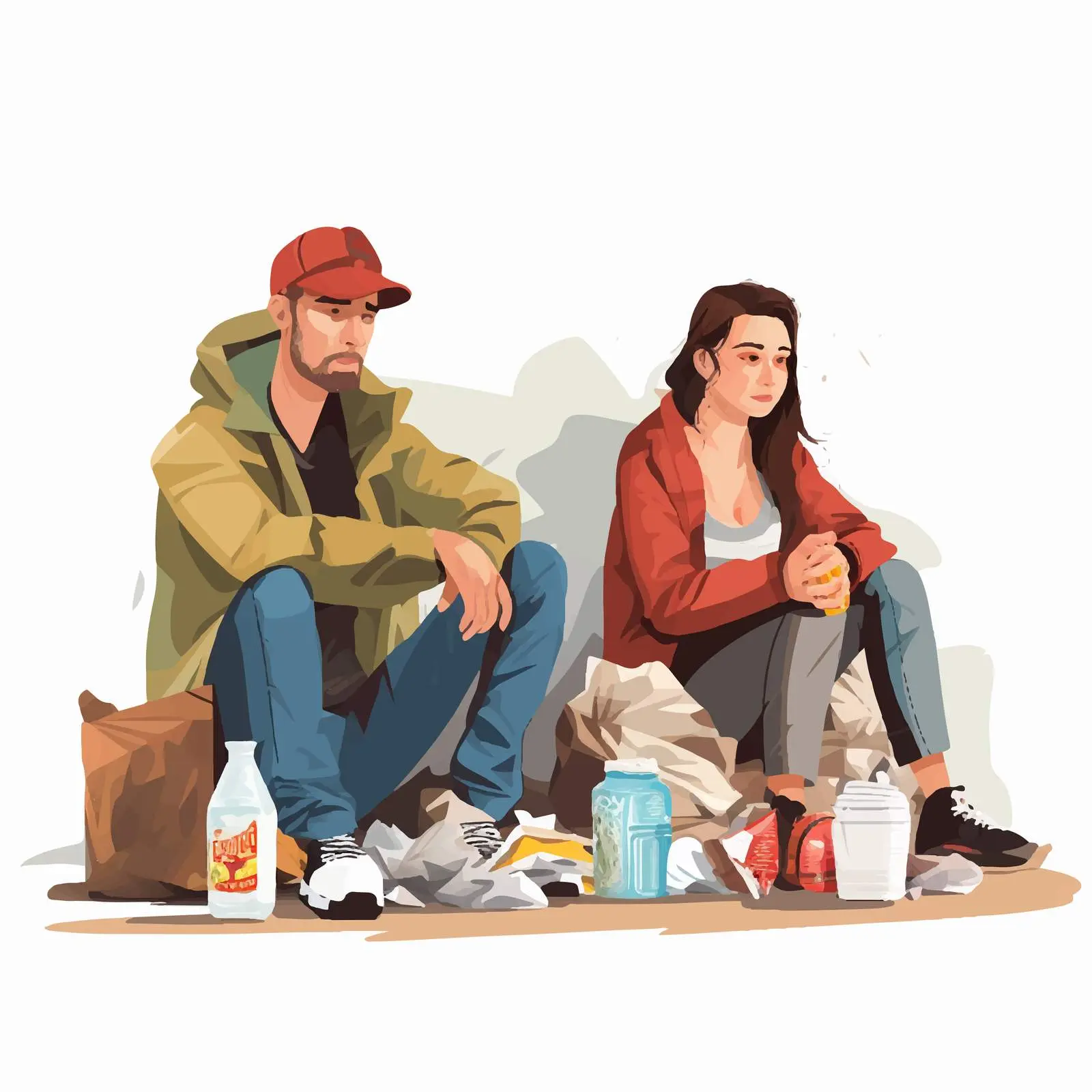 Homeless People Near Garbage Vector Illustration — free download from Dotvec