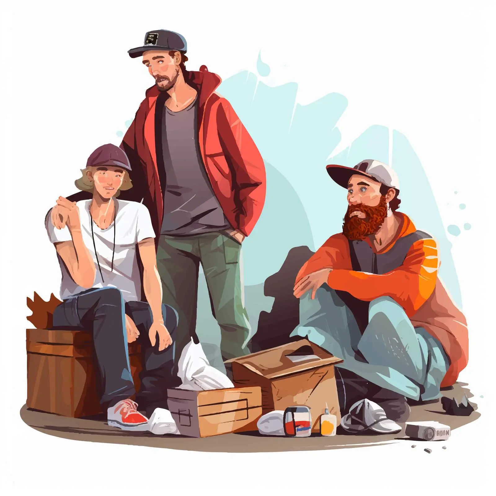 Homeless People Near Garbage Illustration Vector — free download from Dotvec