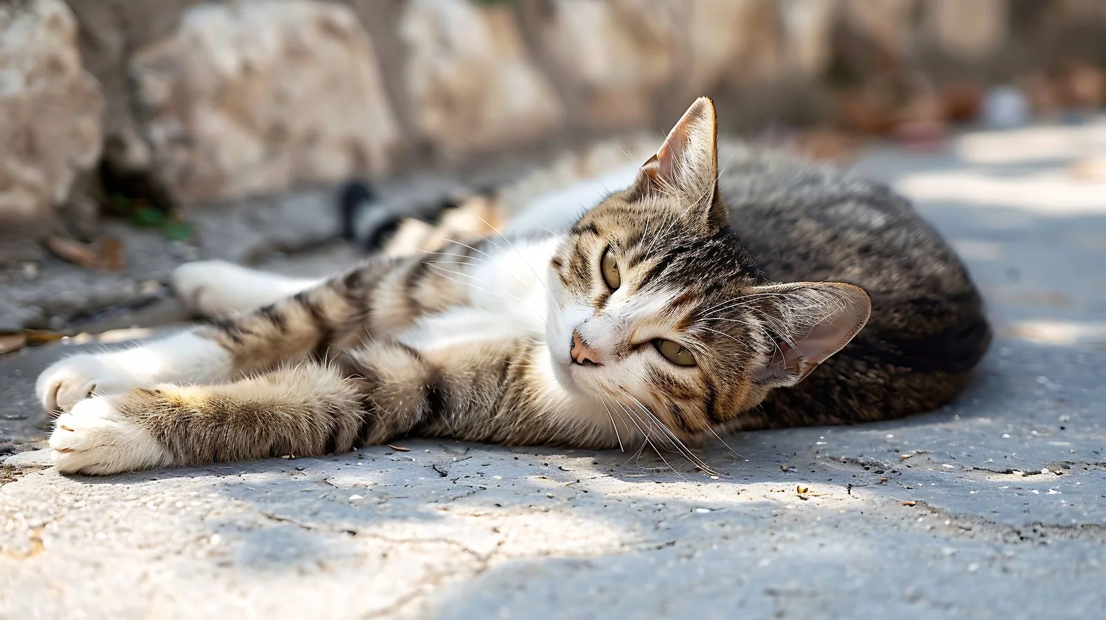 Feline Enjoying Spring Sun On Pavement — free download from Dotvec