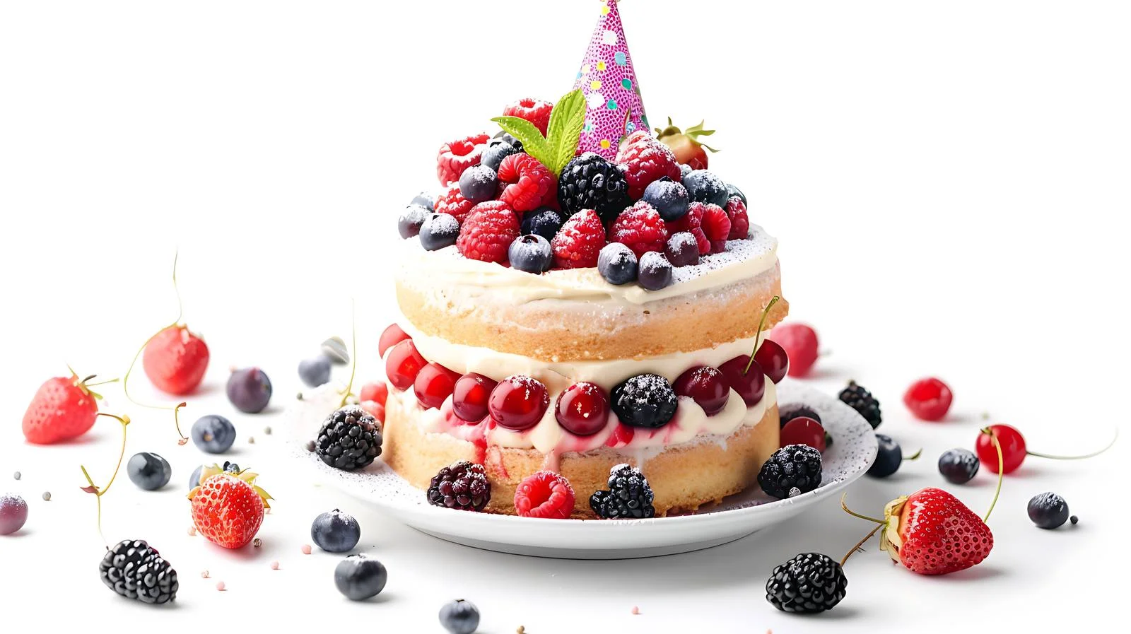 Celebratory Cake with Berries and Hat — free download from Dotvec